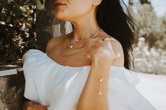 Yellow Silver Necklace with Pearls