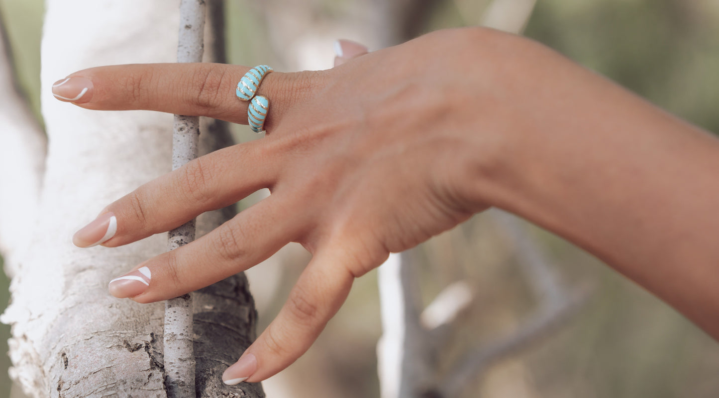 Yellow Silver Ring with Turquoise