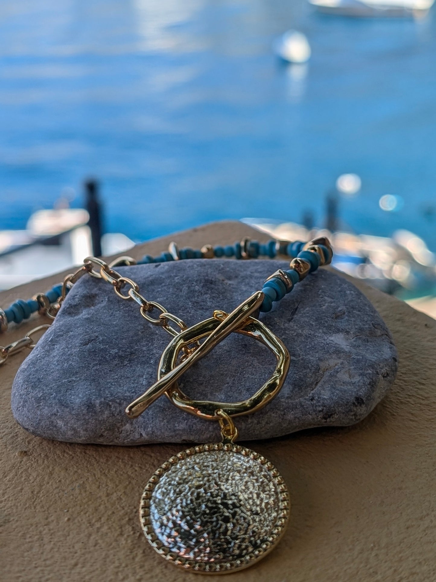 Yellow Steel Necklace with Turquoise stones