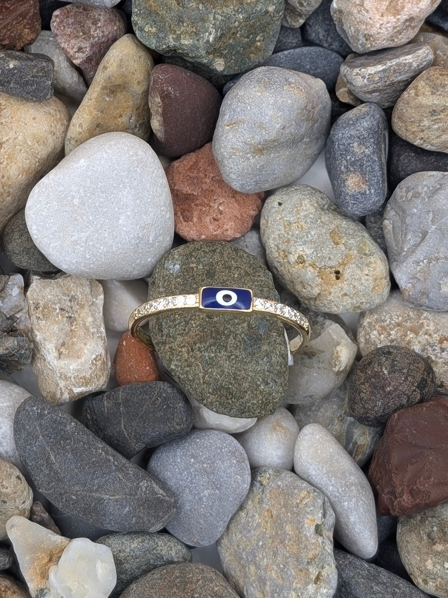 Yellow Silver Evil Eye Ring