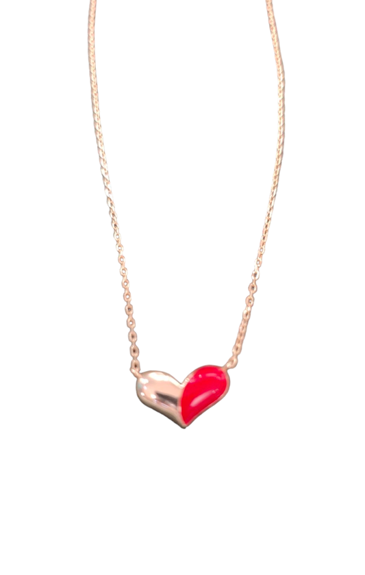 Yellow Silver & Half red Heart Necklace