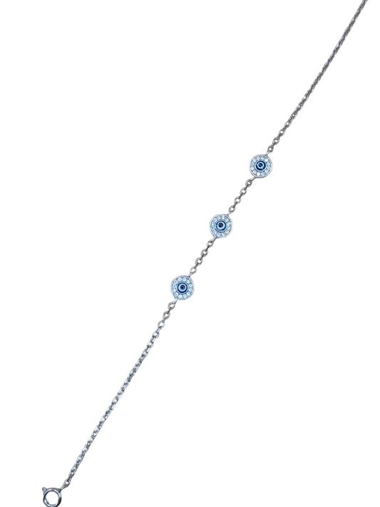 Triple Evil Eye Silver Bracelet