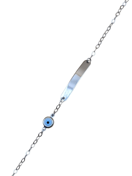 White Chain Bracelet with Evil Eye