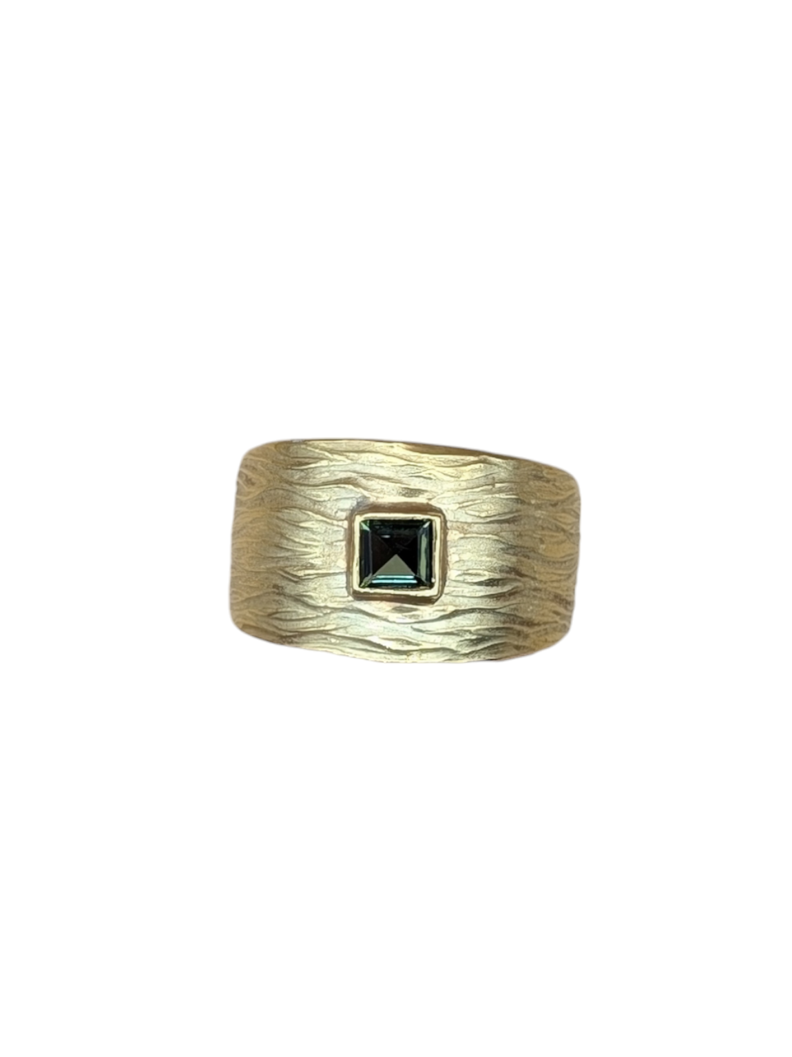 Gold Textured Ring with Emerald Green Stone