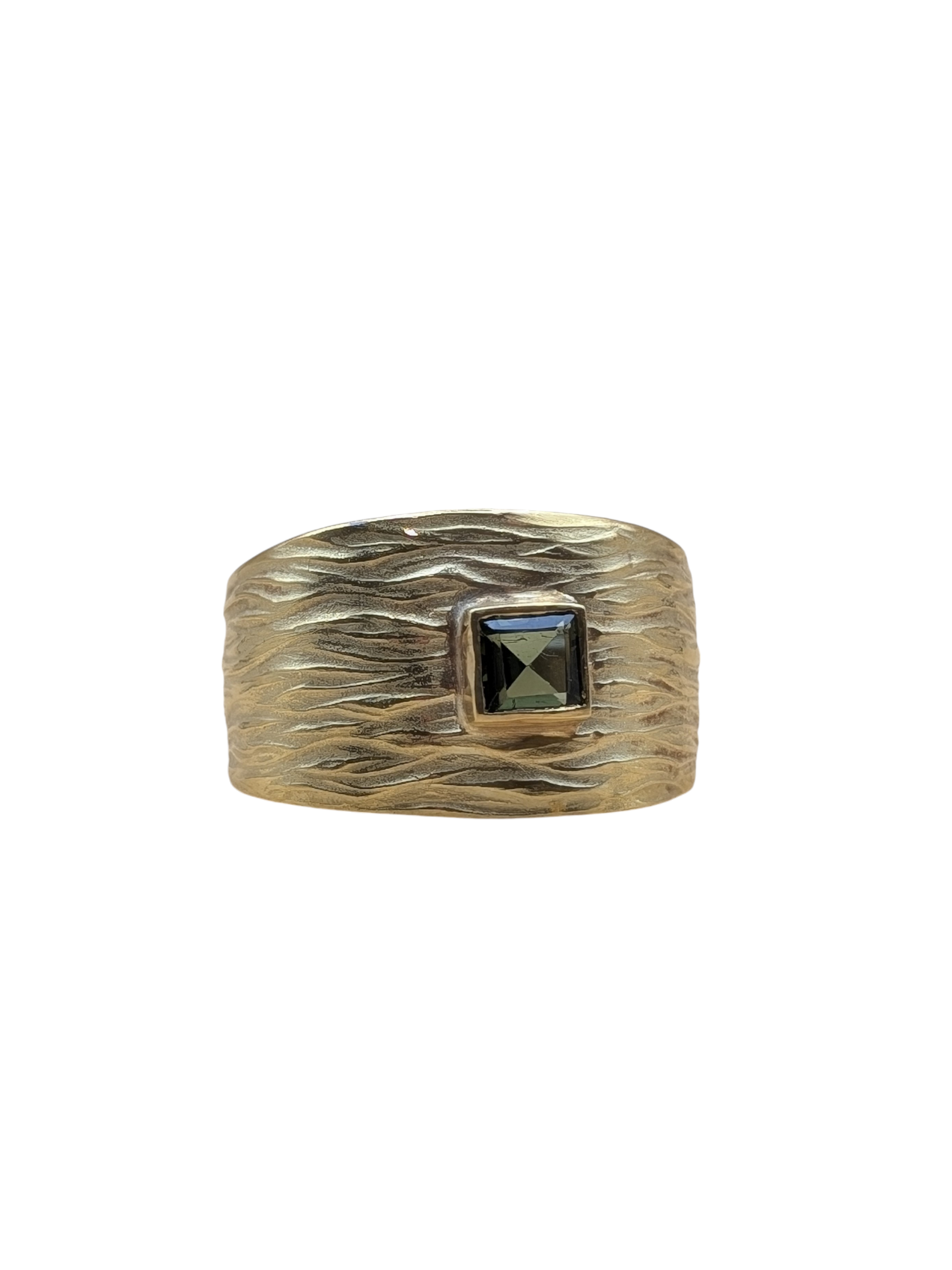 Gold Textured Ring with Emerald Green Stone