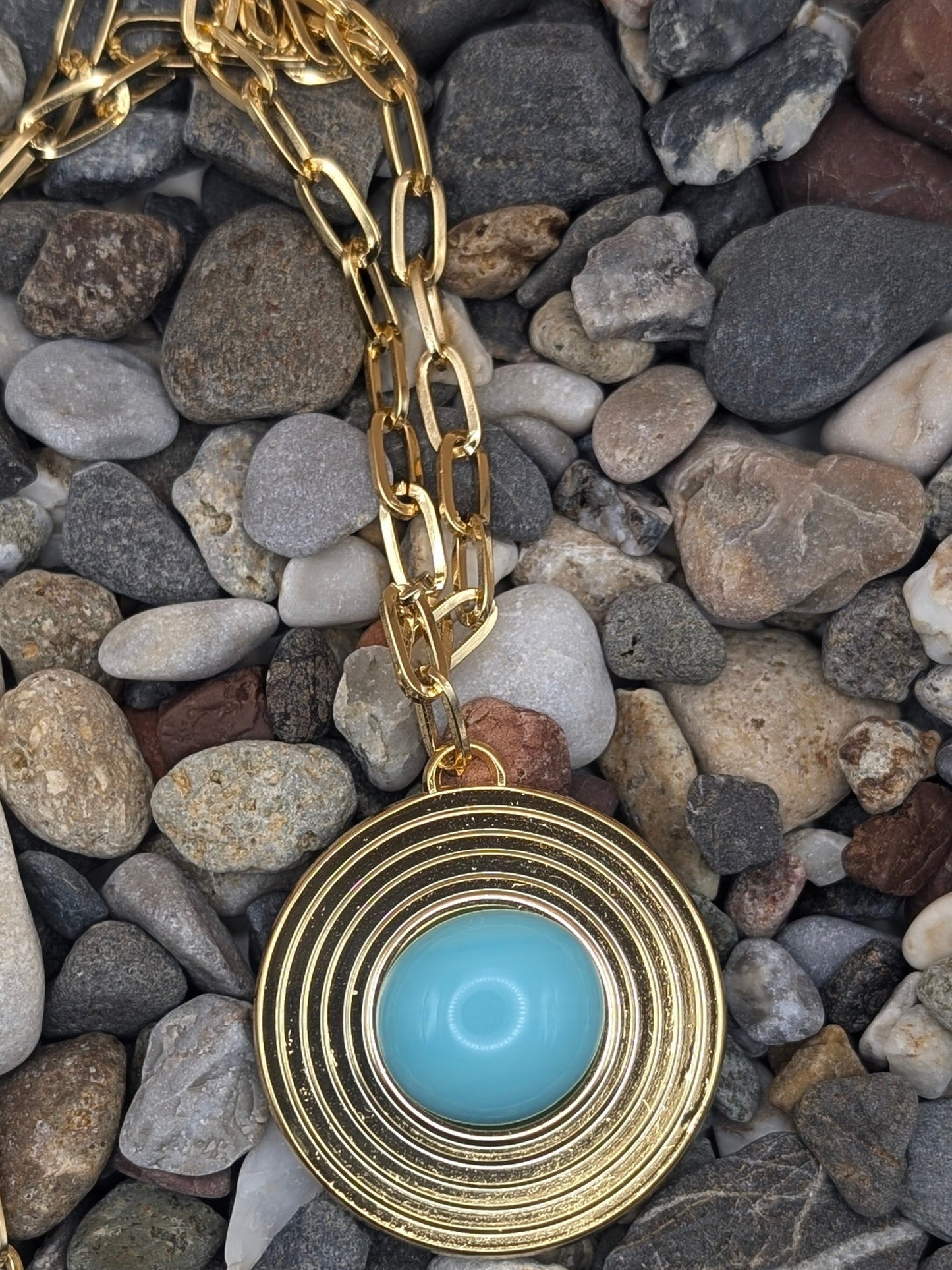 Long Gold-Tone Circular Pendant Necklace